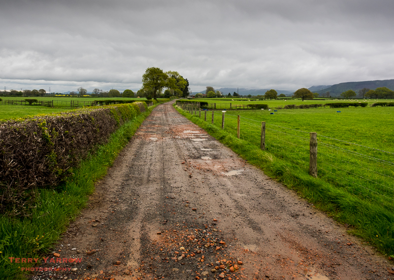 Down the farm track.
