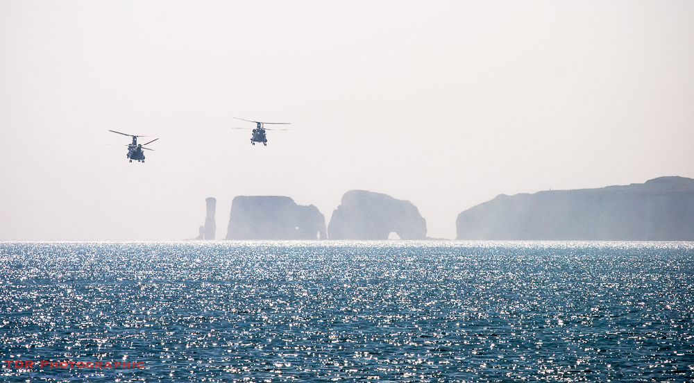 Chinooks over Old Harry Rocks